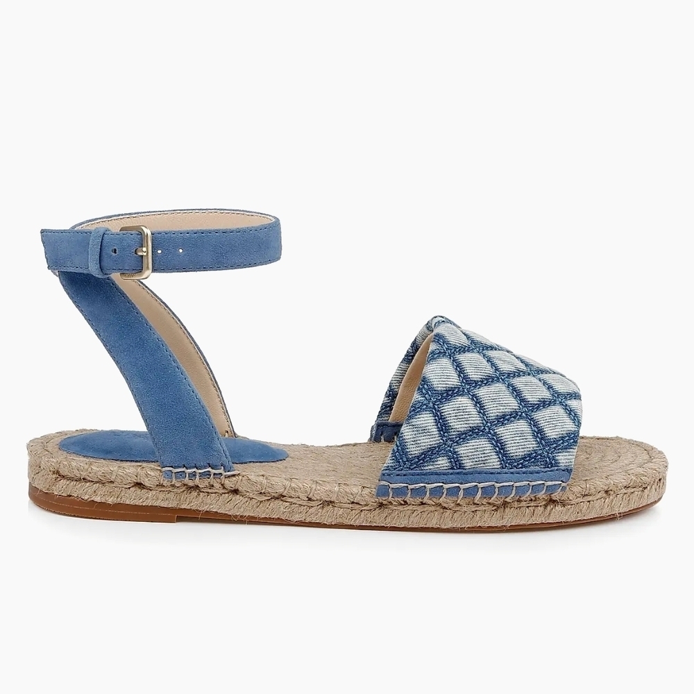 L'AGENCE Quilted Denim Blue Espadrille Ankle-Strap Sandal 8.5